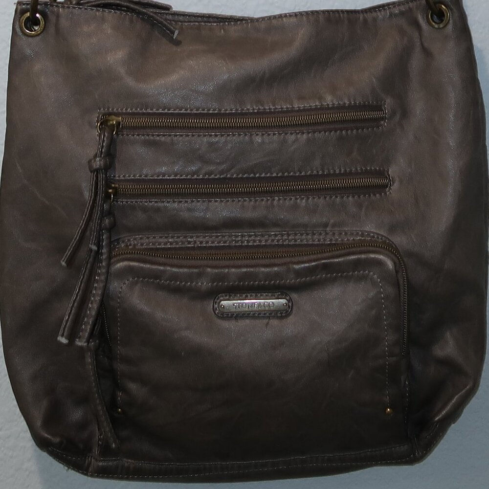 Stone & Co Purse Womens Crossbody Shoulder Strap Adjustable Gray Bucket Bag - Picture 3 of 12